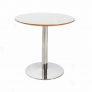 Round White Table Single Chrome Leg – by Exhibit Hire
